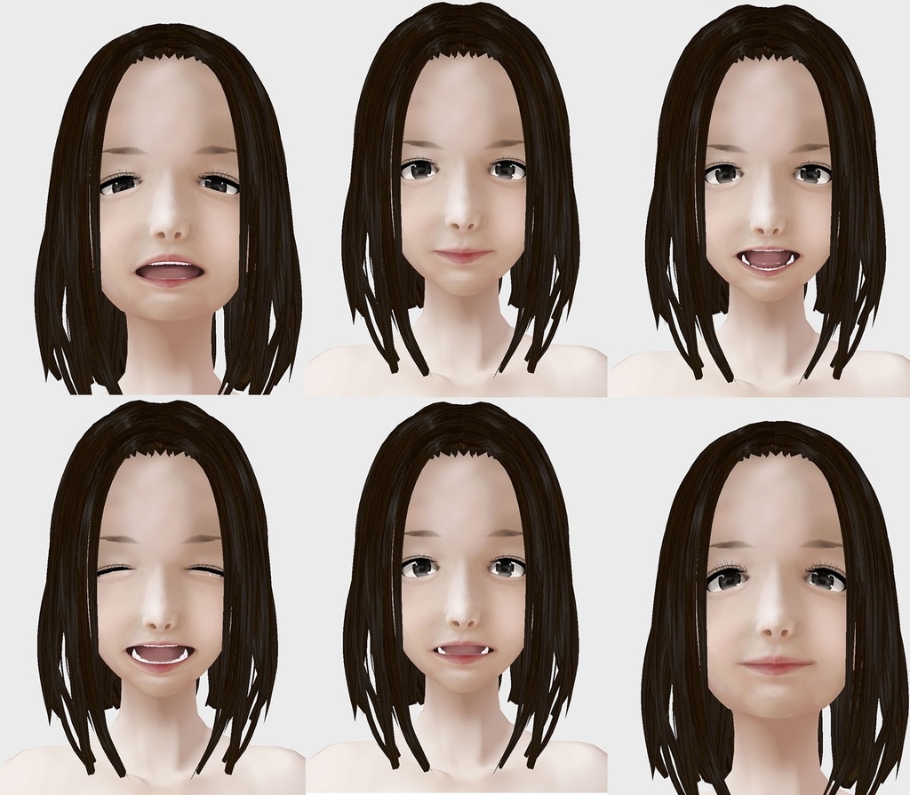 VRoid用 適度なリアル感の着せ替えドール ギャル風 ボブ 素体顔・体・髪セット 各種カスタムアイテム テクスチャ vroidデータ vrmデータ