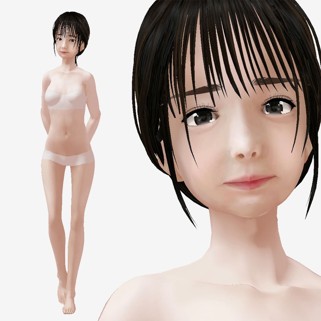 適度なリアル感の着せ替えドール　清楚な女の子2　素体　顔・体・髪型セット　各種カスタムアイテム　テクスチャ