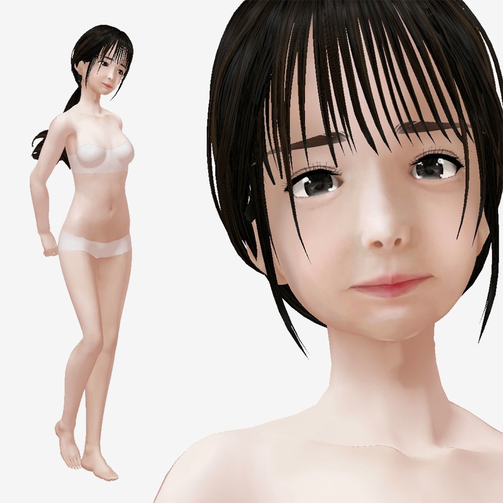 適度なリアル感の着せ替えドール　清楚な女の子2　素体　顔・体・髪型セット　各種カスタムアイテム　テクスチャ
