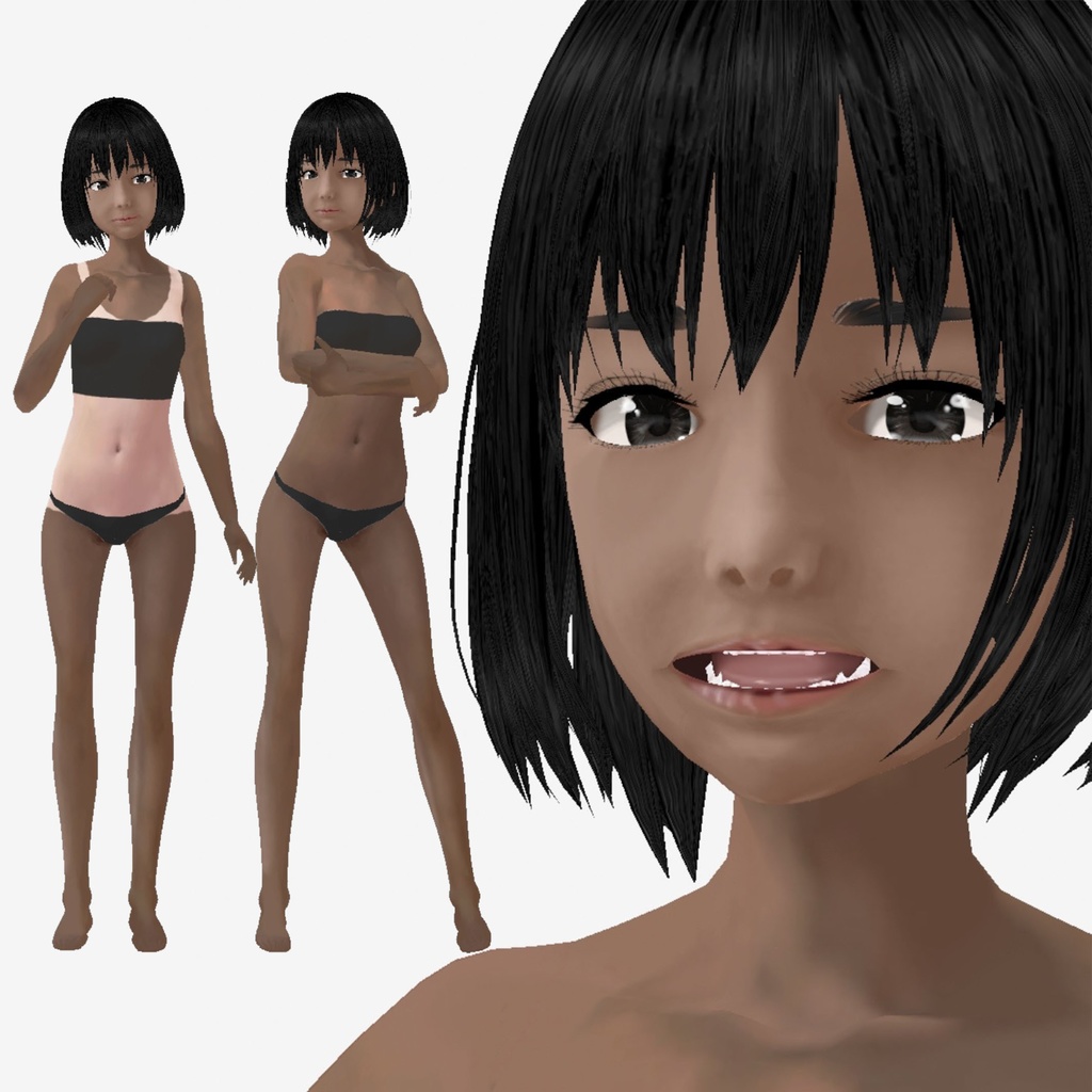 適度なリアル感の着せ替えドール　日焼けした女の子　素体　顔・体・髪型セット　各種カスタムアイテム　テクスチャ　vrm vroid
