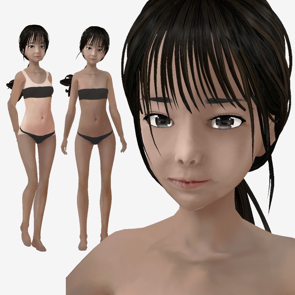 適度なリアル感の着せ替えドール　日焼けした女の子2　素体　顔・体・髪型セット　各種カスタムアイテム　テクスチャ　vrm vroid