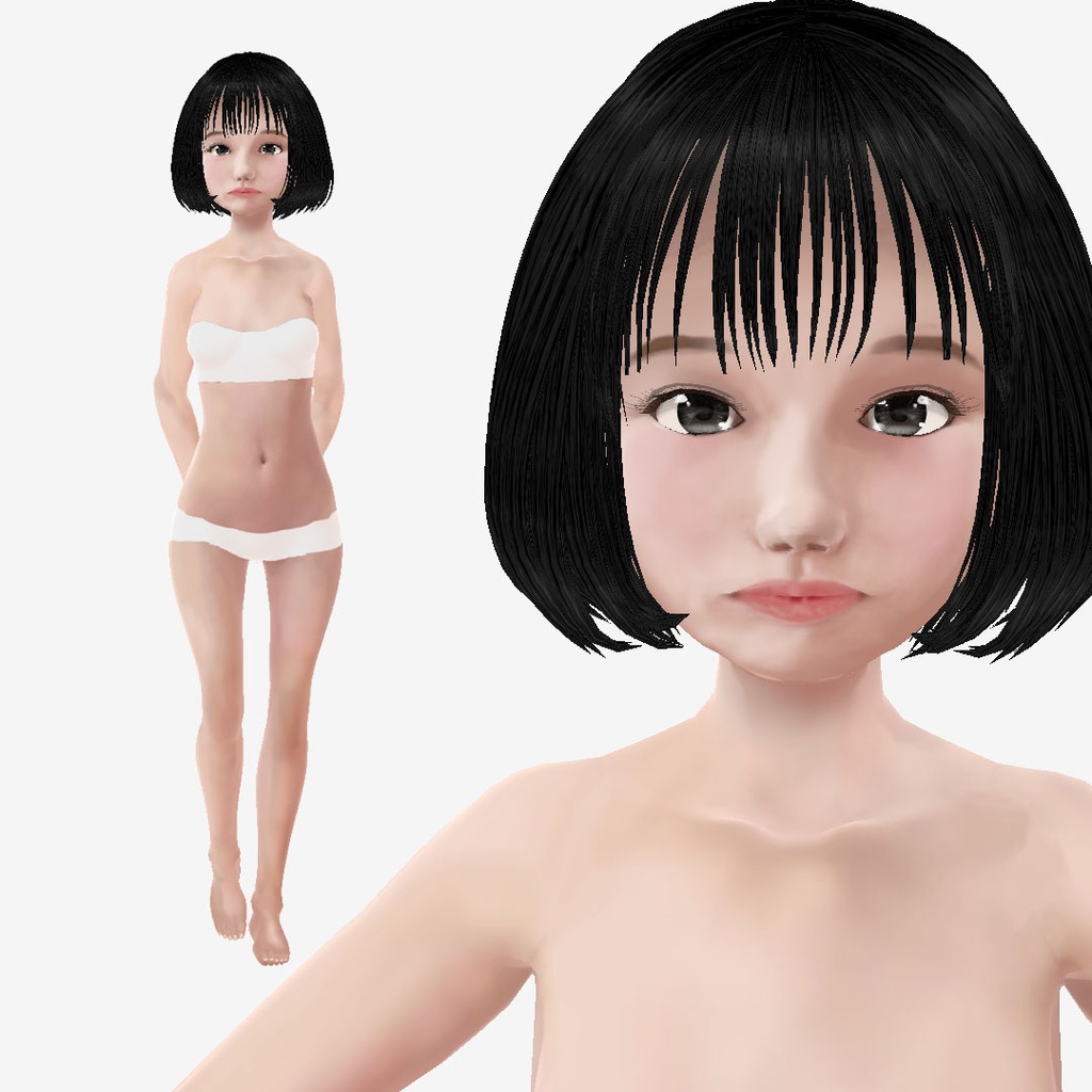 適度なリアル感の着せ替えドール　ショートカットの女の子　素体モデル　vrm vroid　2次元寄り