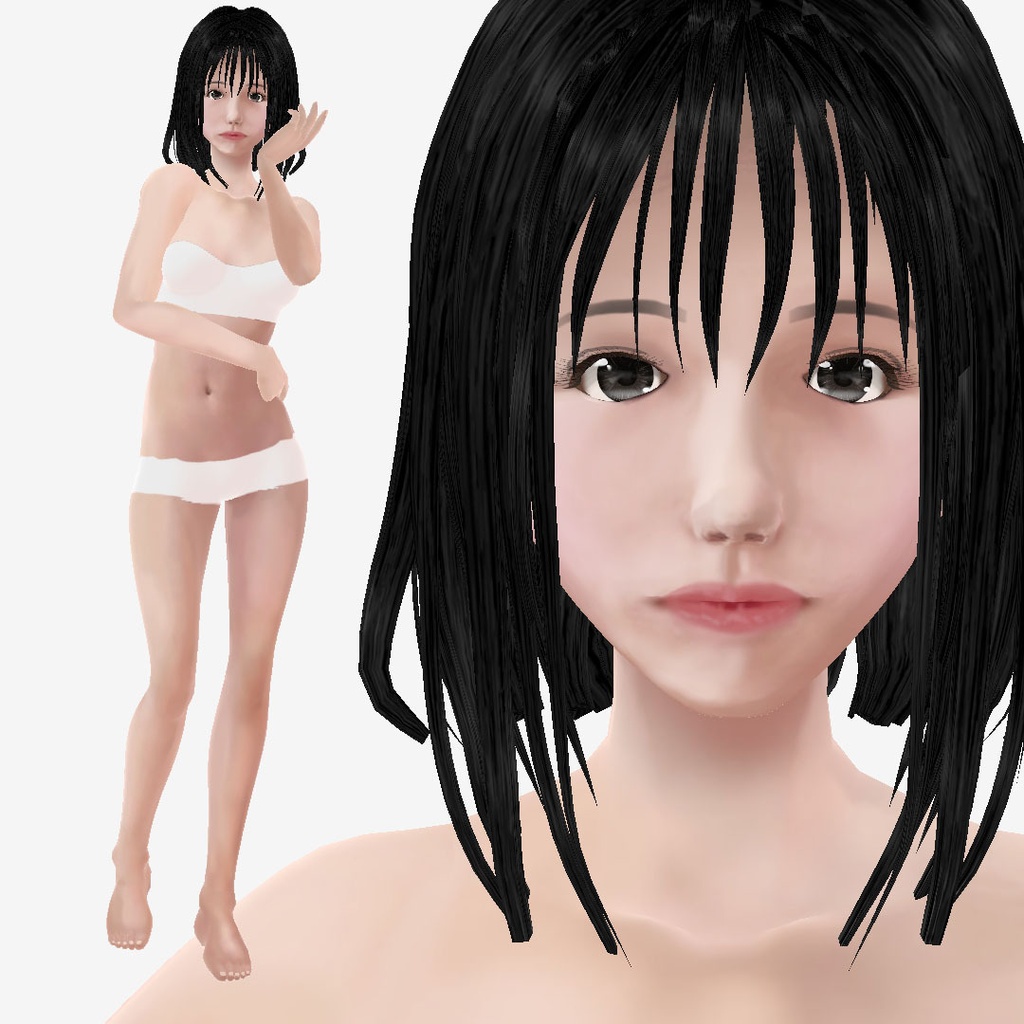適度なリアル感の着せ替えドール　セミロングの女の子　素体モデル　vrm vroid