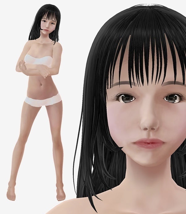 適度なリアル感の着せ替えドール 黒髪ストレートの女の子 素体 vroid Vrm