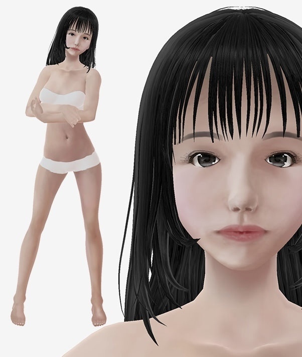 適度なリアル感の着せ替えドール　黒髪ストレートの女の子　素体　vroid Vrm