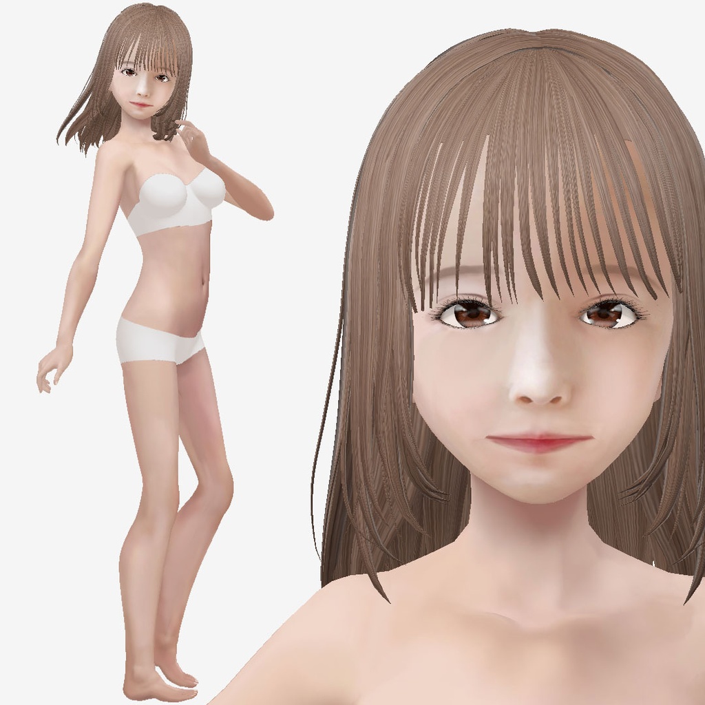 適度なリアル感の着せ替えドール 茶髪の女の子 素体 vroidデータ VRMデータ