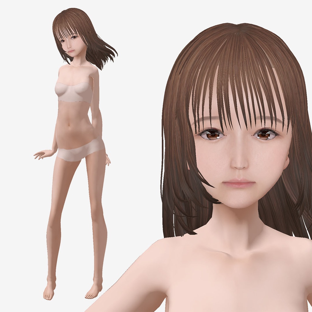 適度なリアル感の着せ替えドール 茶髪のお姉さん シンメトリー 素体 vroidデータ VRMデータ