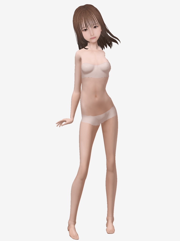 適度なリアル感の着せ替えドール 茶髪のお姉さん シンメトリー 素体 vroidデータ VRMデータ