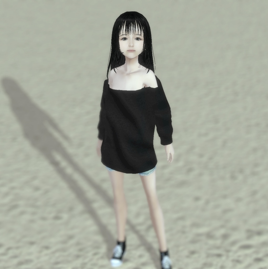 適度なリアル感の着せ替えドール 黒髪の女の子 シンメトリー 素体 vroidデータ VRMデータ