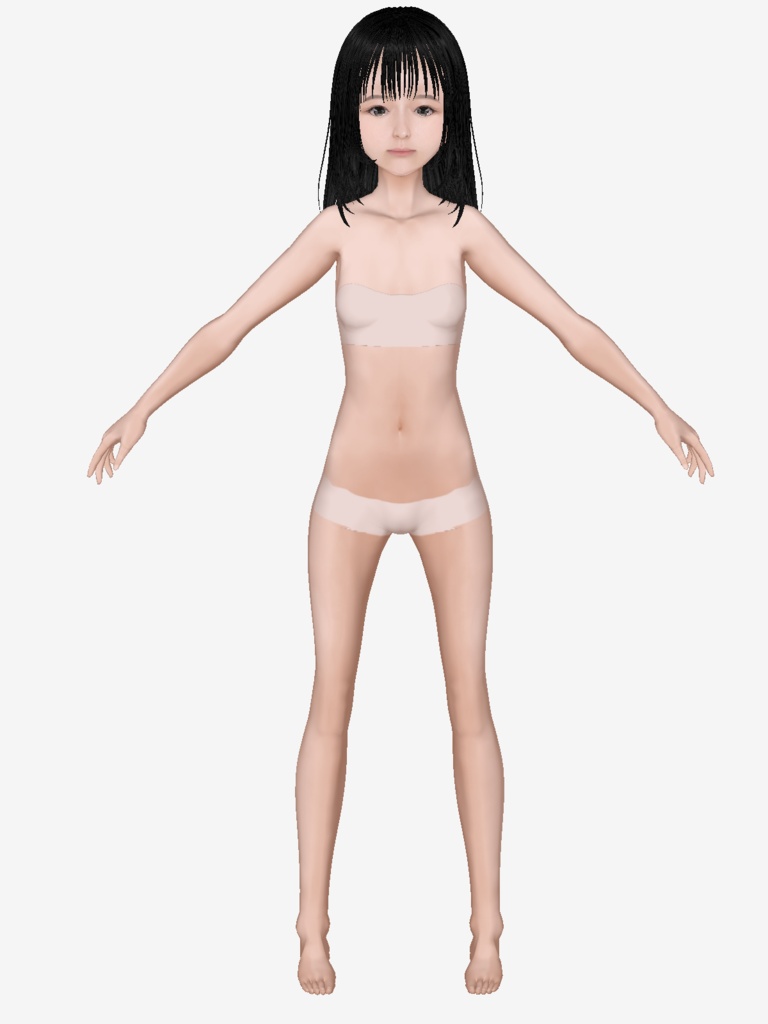 適度なリアル感の着せ替えドール 黒髪の女の子 シンメトリー 素体 vroidデータ VRMデータ