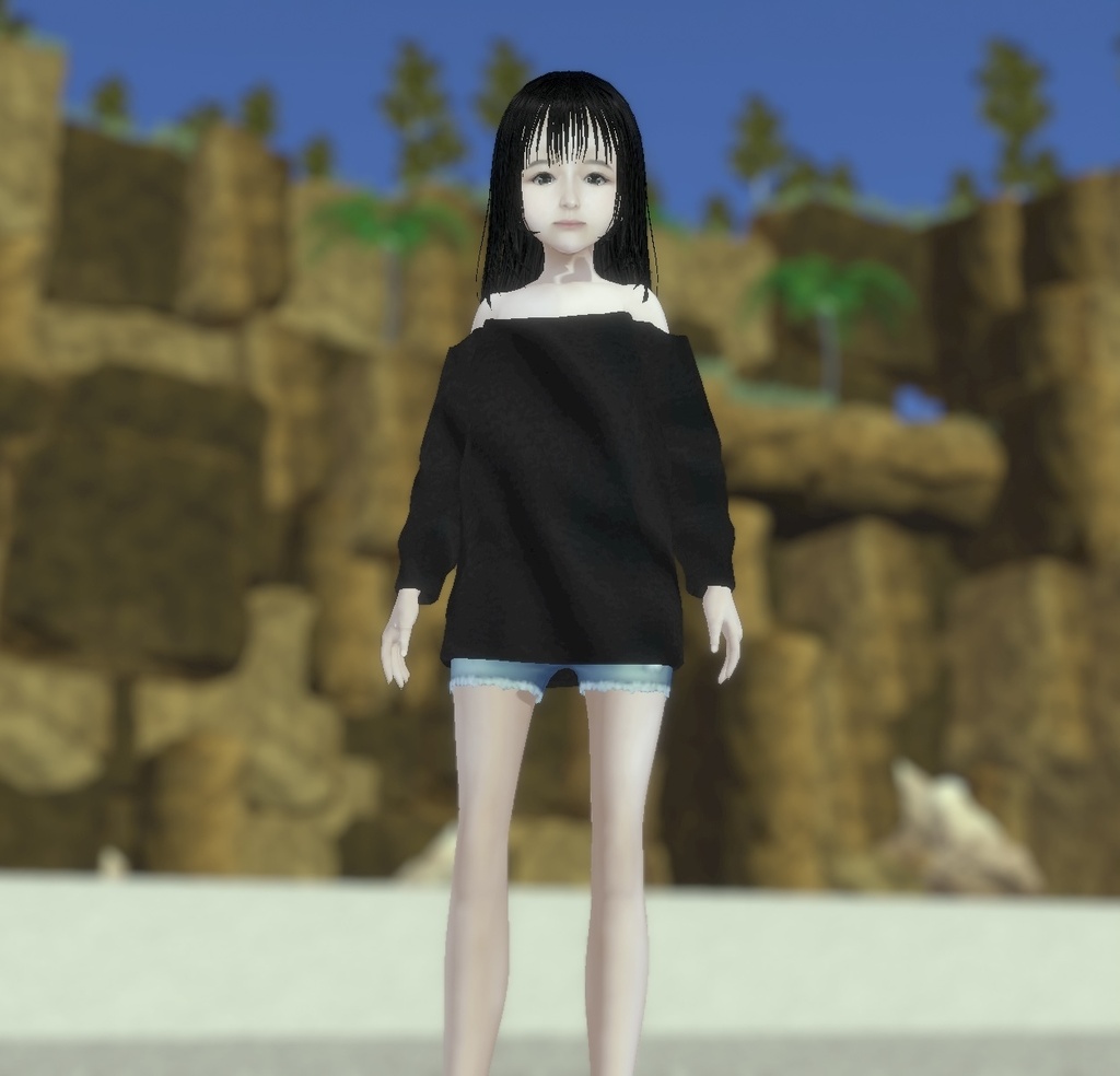 適度なリアル感の着せ替えドール 黒髪の女の子 シンメトリー 素体 vroidデータ VRMデータ