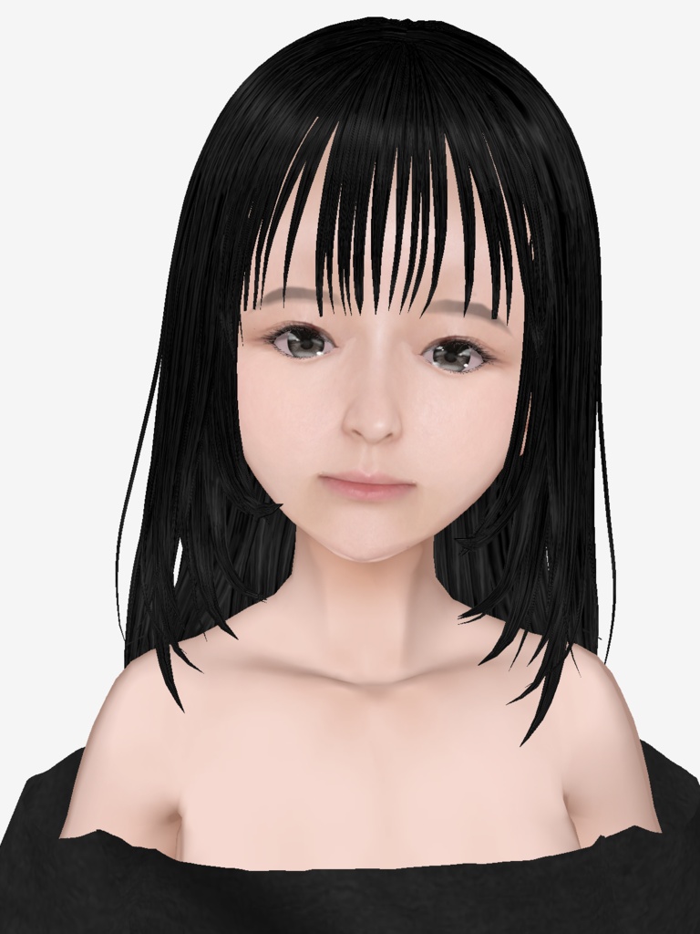 適度なリアル感の着せ替えドール 黒髪の女の子 シンメトリー 素体 vroidデータ VRMデータ