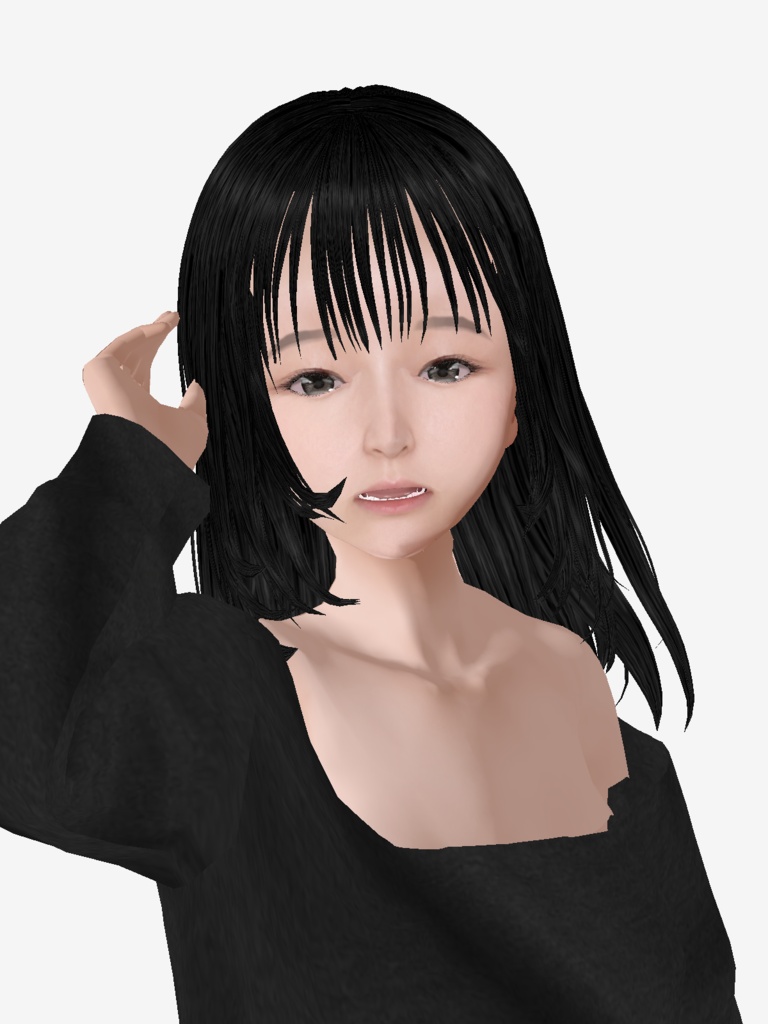 適度なリアル感の着せ替えドール 黒髪の女の子 シンメトリー 素体 vroidデータ VRMデータ