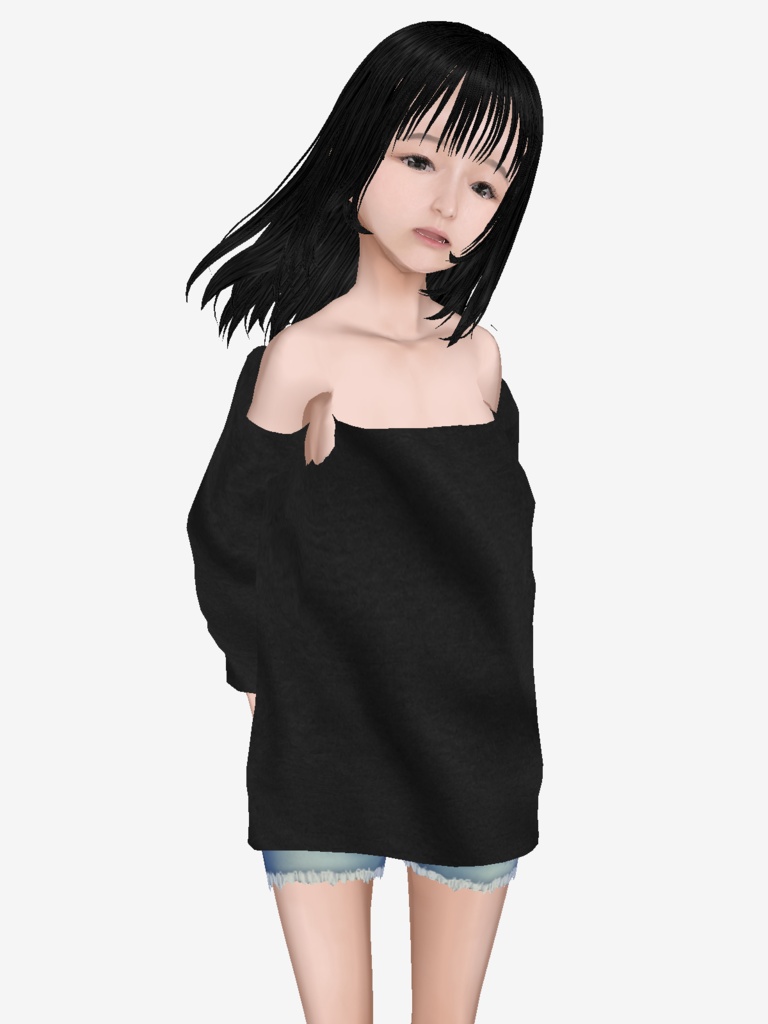 適度なリアル感の着せ替えドール 黒髪の女の子 シンメトリー 素体 vroidデータ VRMデータ