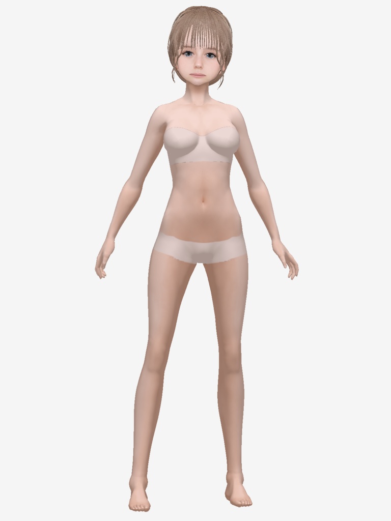 適度なリアル感の着せ替えドール 色白の女の子 ブロンド+黒髪 シンメトリー 素体 vroidデータ VRMデータ