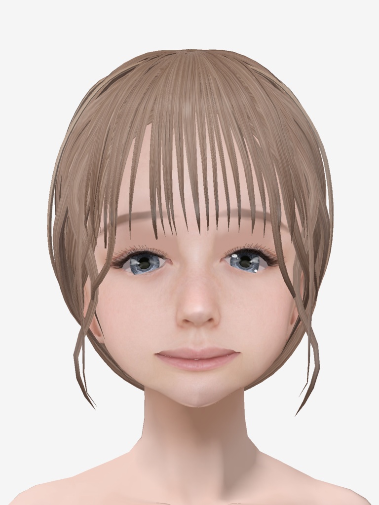 適度なリアル感の着せ替えドール 色白の女の子 ブロンド+黒髪 シンメトリー 素体 vroidデータ VRMデータ