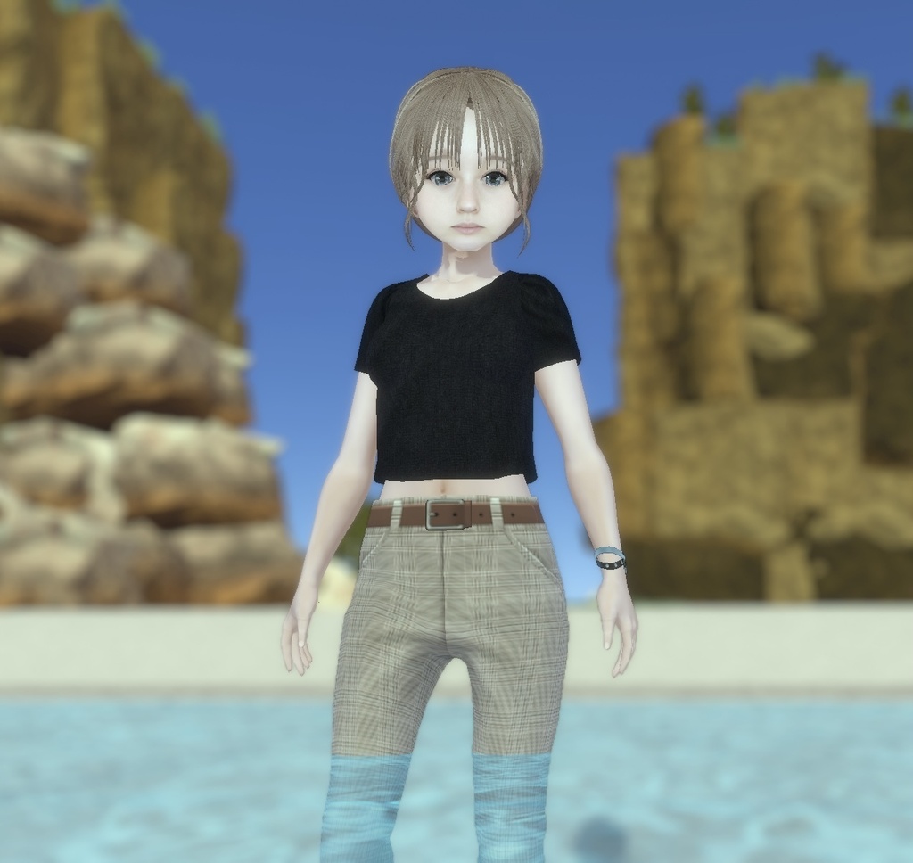 適度なリアル感の着せ替えドール 色白の女の子 ブロンド+黒髪 シンメトリー 素体 vroidデータ VRMデータ