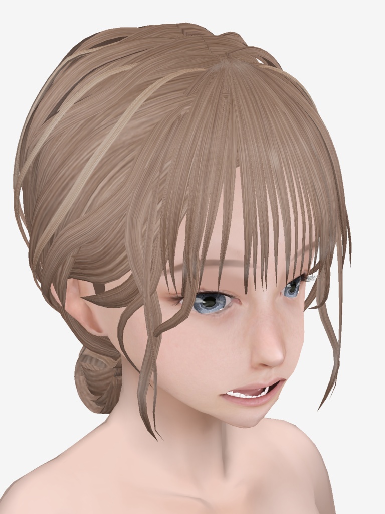 適度なリアル感の着せ替えドール 色白の女の子 ブロンド+黒髪 シンメトリー 素体 vroidデータ VRMデータ
