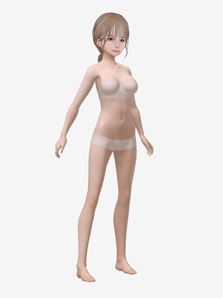 適度なリアル感の着せ替えドール 色白の女の子 ブロンド+黒髪 シンメトリー 素体 vroidデータ VRMデータ