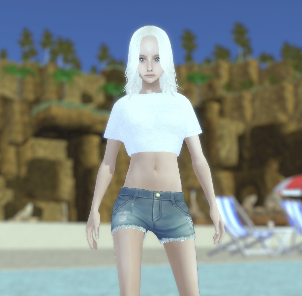 適度なリアル感の着せ替えドール ホワイトヘアの女の子 +ベージュヘア、まとめ髪 素体 vroidデータ VRMデータ