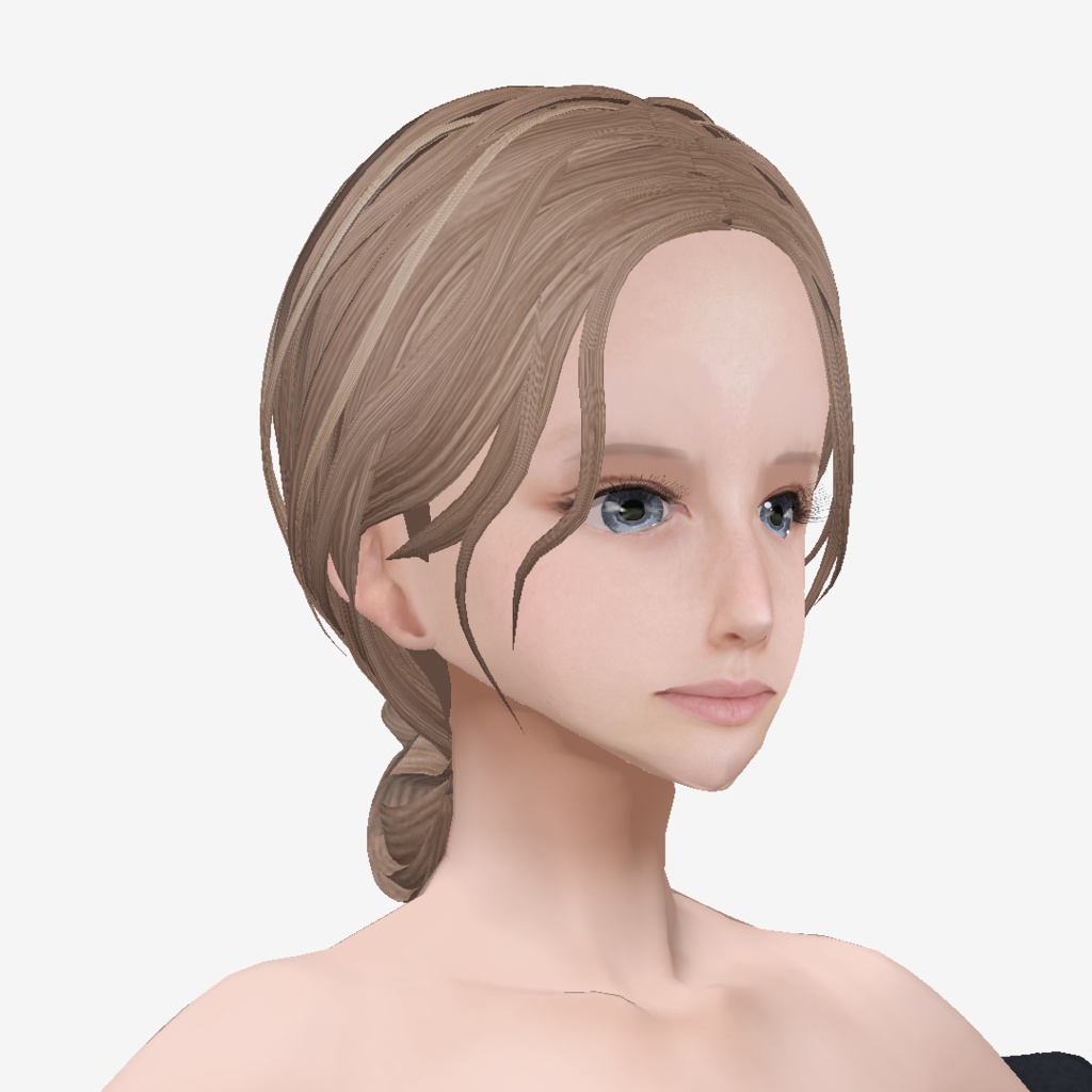 適度なリアル感の着せ替えドール ホワイトヘアの女の子 +ベージュヘア、まとめ髪 素体 vroidデータ VRMデータ