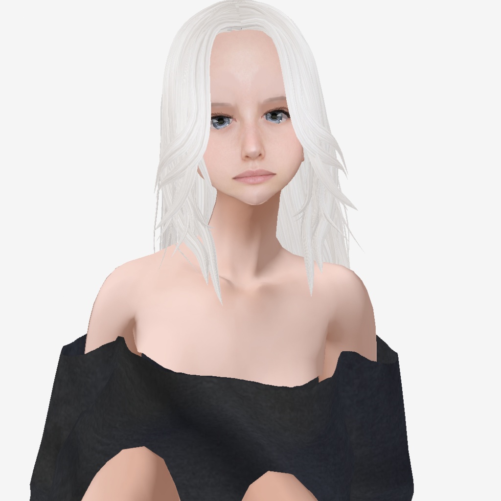 適度なリアル感の着せ替えドール ホワイトヘアの女の子 +ベージュヘア、まとめ髪 素体 vroidデータ VRMデータ
