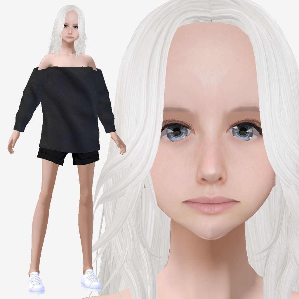 適度なリアル感の着せ替えドール　ホワイトヘアの女の子　+ベージュヘア、まとめ髪　素体 vroidデータ　VRMデータ