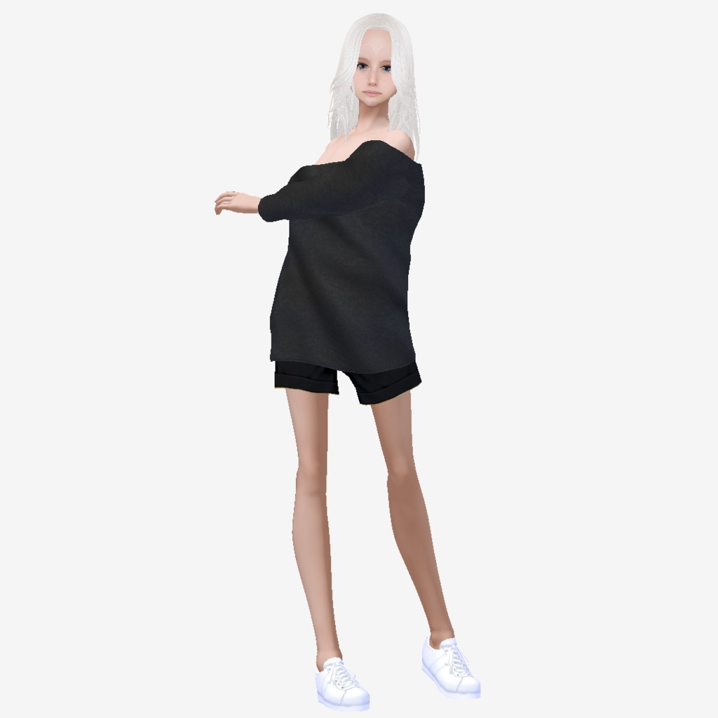 適度なリアル感の着せ替えドール ホワイトヘアの女の子 +ベージュヘア、まとめ髪 素体 vroidデータ VRMデータ