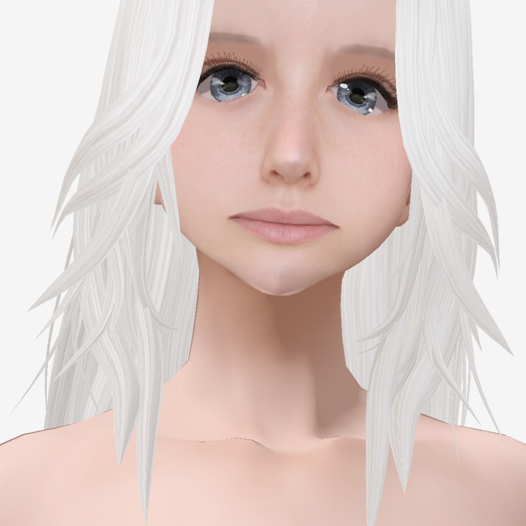 適度なリアル感の着せ替えドール ホワイトヘアの女の子 +ベージュヘア、まとめ髪 素体 vroidデータ VRMデータ