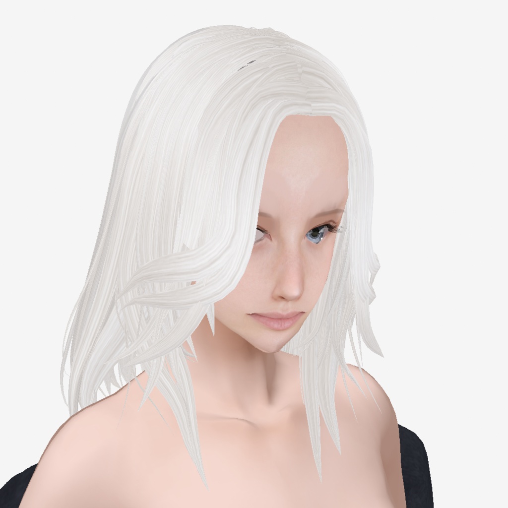 適度なリアル感の着せ替えドール ホワイトヘアの女の子 +ベージュヘア、まとめ髪 素体 vroidデータ VRMデータ