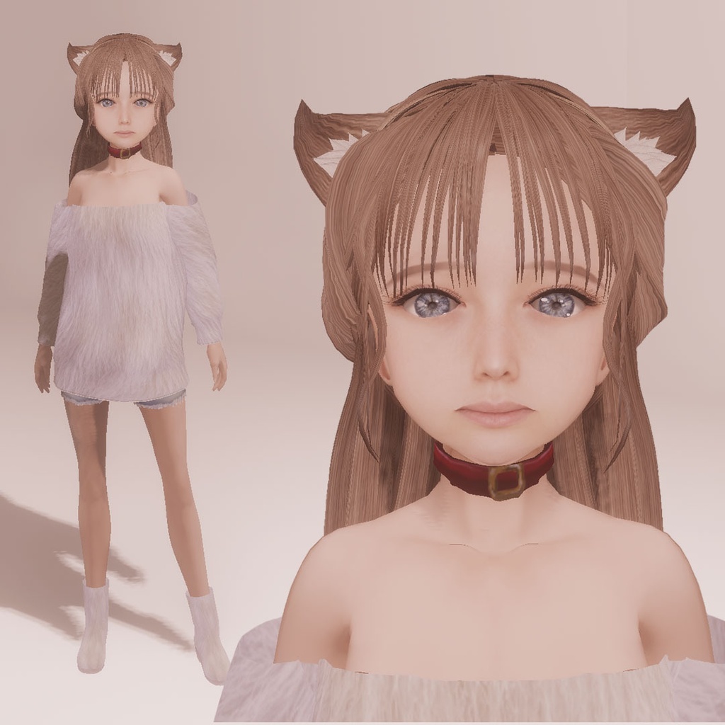 適度なリアル感の着せ替えドール 耳がぴこぴこ動くケモ耳女の子×2ver 素体 vroidデータ VRMデータ cluster VR chat