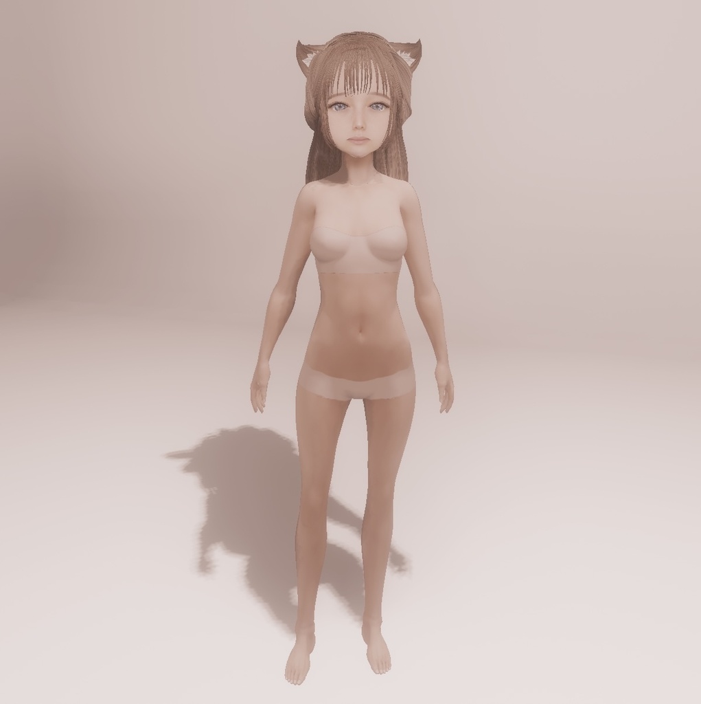 適度なリアル感の着せ替えドール 耳がぴこぴこ動くケモ耳女の子×2ver 素体 vroidデータ VRMデータ cluster VR chat