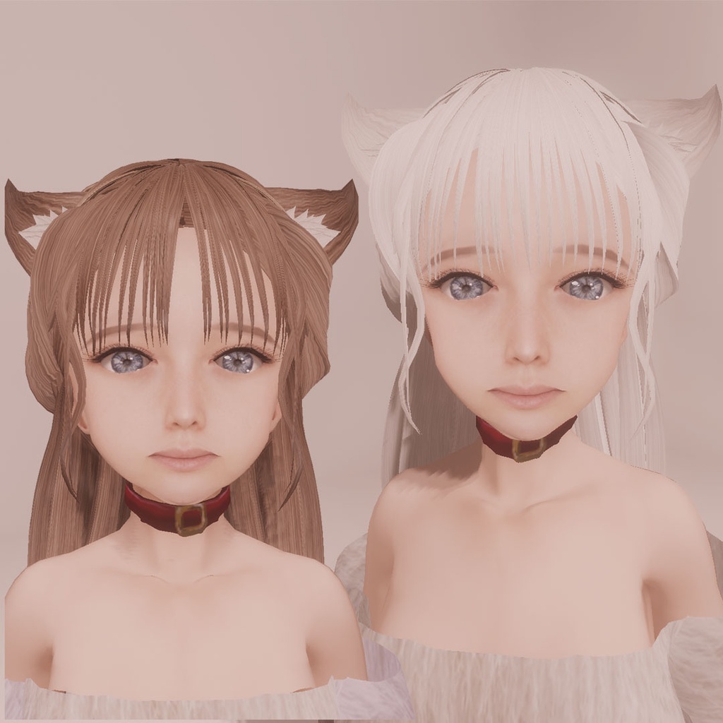適度なリアル感の着せ替えドール　耳がぴこぴこ動くケモ耳女の子×2ver　素体 vroidデータ　VRMデータ　cluster VR chat