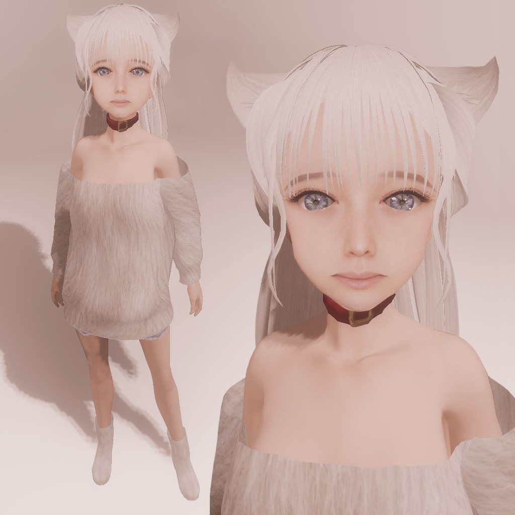 適度なリアル感の着せ替えドール 耳がぴこぴこ動くケモ耳女の子×2ver 素体 vroidデータ VRMデータ cluster VR chat