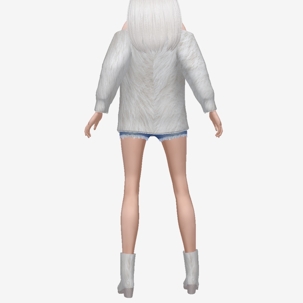 VRoid用 衣装 ふわふわのオフショルダーシャギーニット+トレーナー+黒いニット ふわふわブーツ トップス リアル系