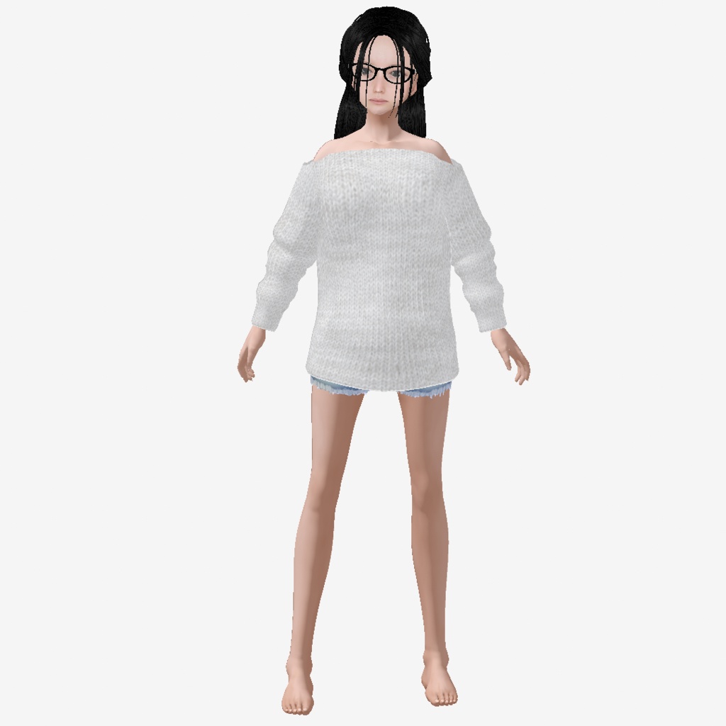 適度なリアル感の着せ替えドール 眼鏡のハーフアップの女の子 各種ヘアースタイル 衣装付き素体 vroidデータ VRMデータ cluster VR chat