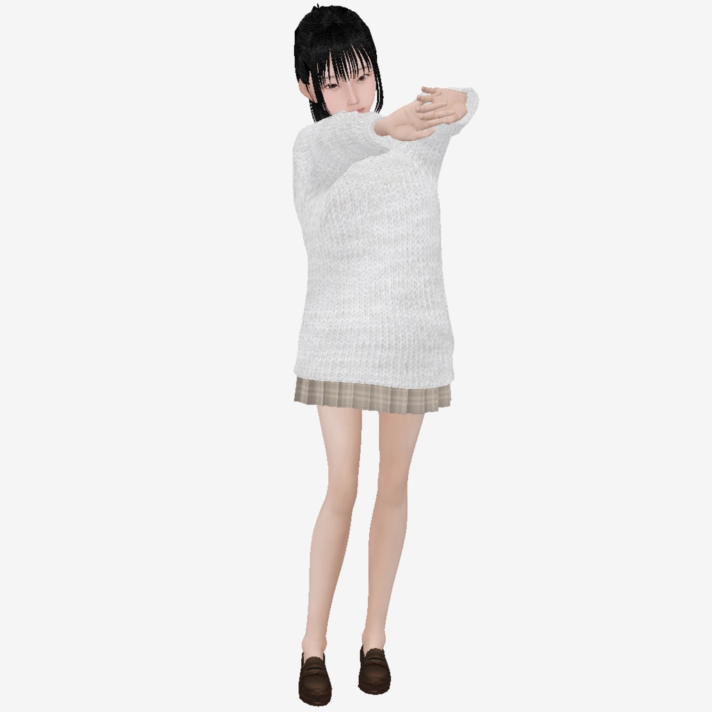 適度なリアル感の着せ替えドール ポニーテールの女の子 衣装付き素体 vroidデータ VRMデータ cluster VR chat