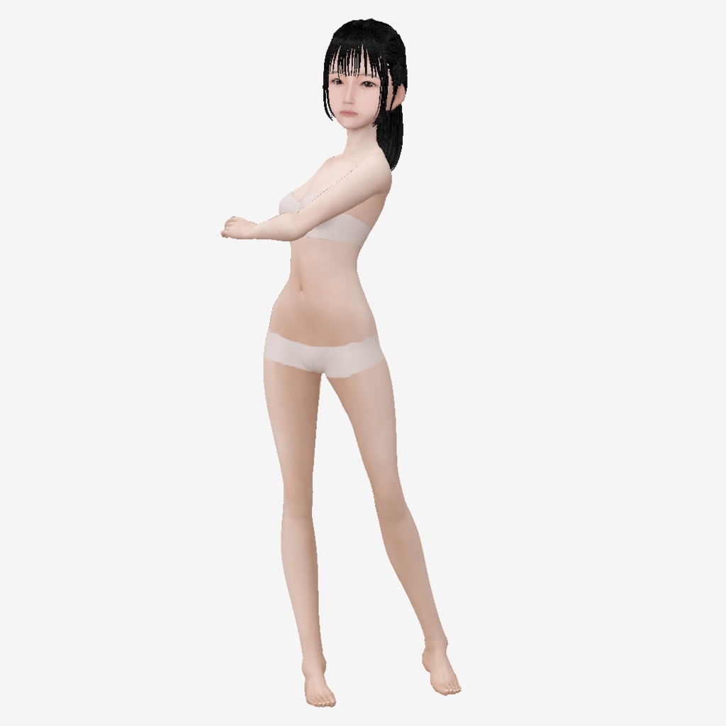 適度なリアル感の着せ替えドール ポニーテールの女の子 衣装付き素体 vroidデータ VRMデータ cluster VR chat