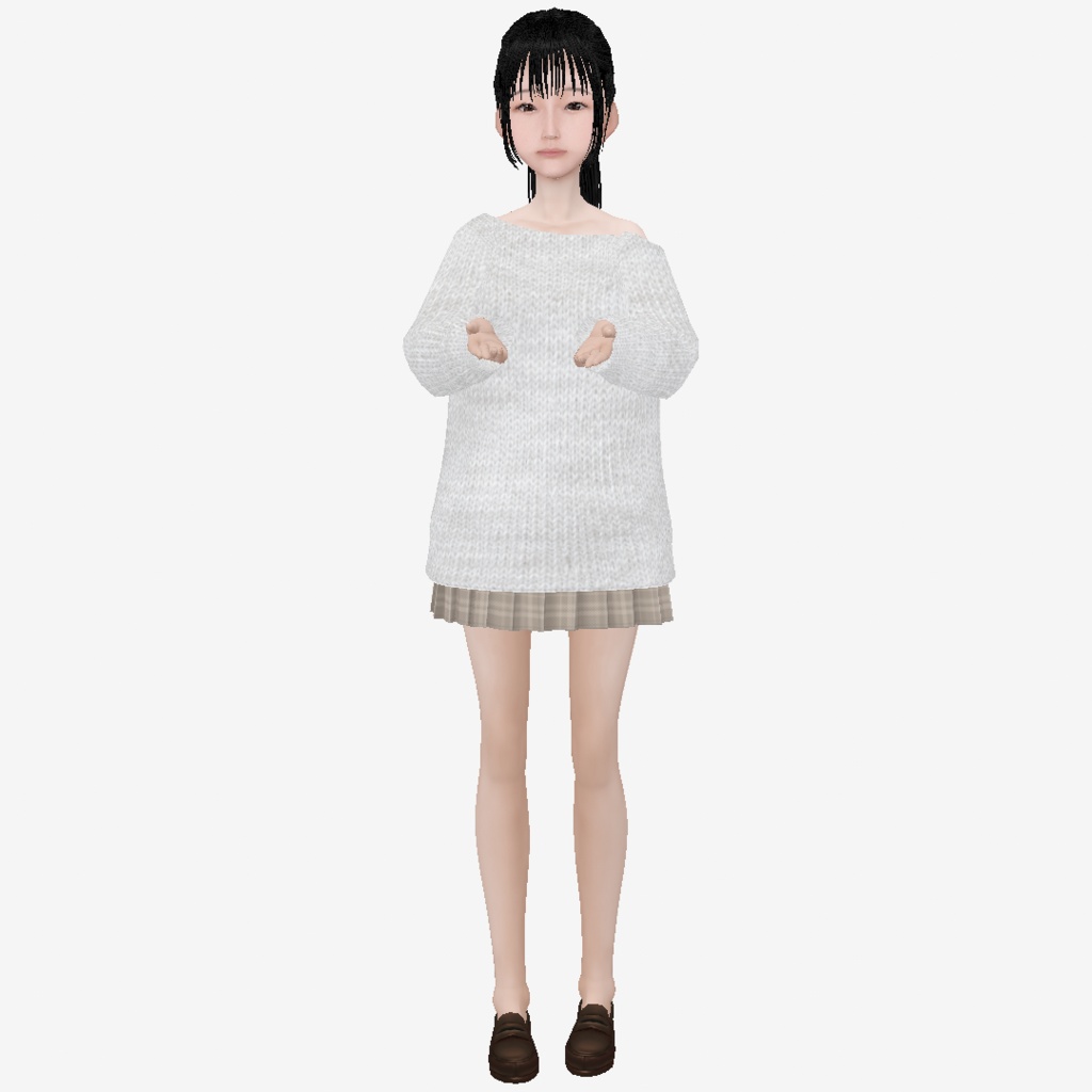 適度なリアル感の着せ替えドール ポニーテールの女の子 衣装付き素体 vroidデータ VRMデータ cluster VR chat
