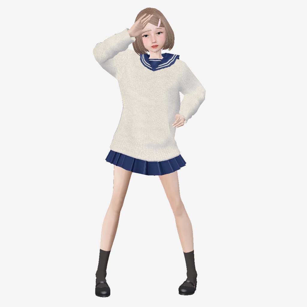 適度なリアル感の着せ替えドール セーラー服の女の子 衣装付き素体 vroidデータ VRMデータ cluster VR chat
