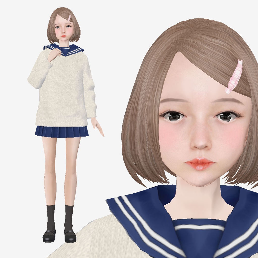 適度なリアル感の着せ替えドール　セーラー服の女の子　衣装付き素体 vroidデータ　VRMデータ　cluster VR chat