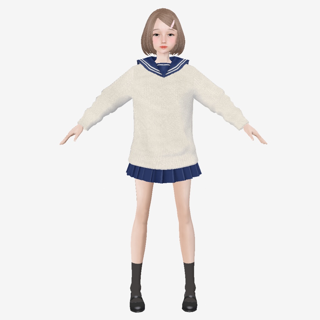 適度なリアル感の着せ替えドール セーラー服の女の子 衣装付き素体 vroidデータ VRMデータ cluster VR chat