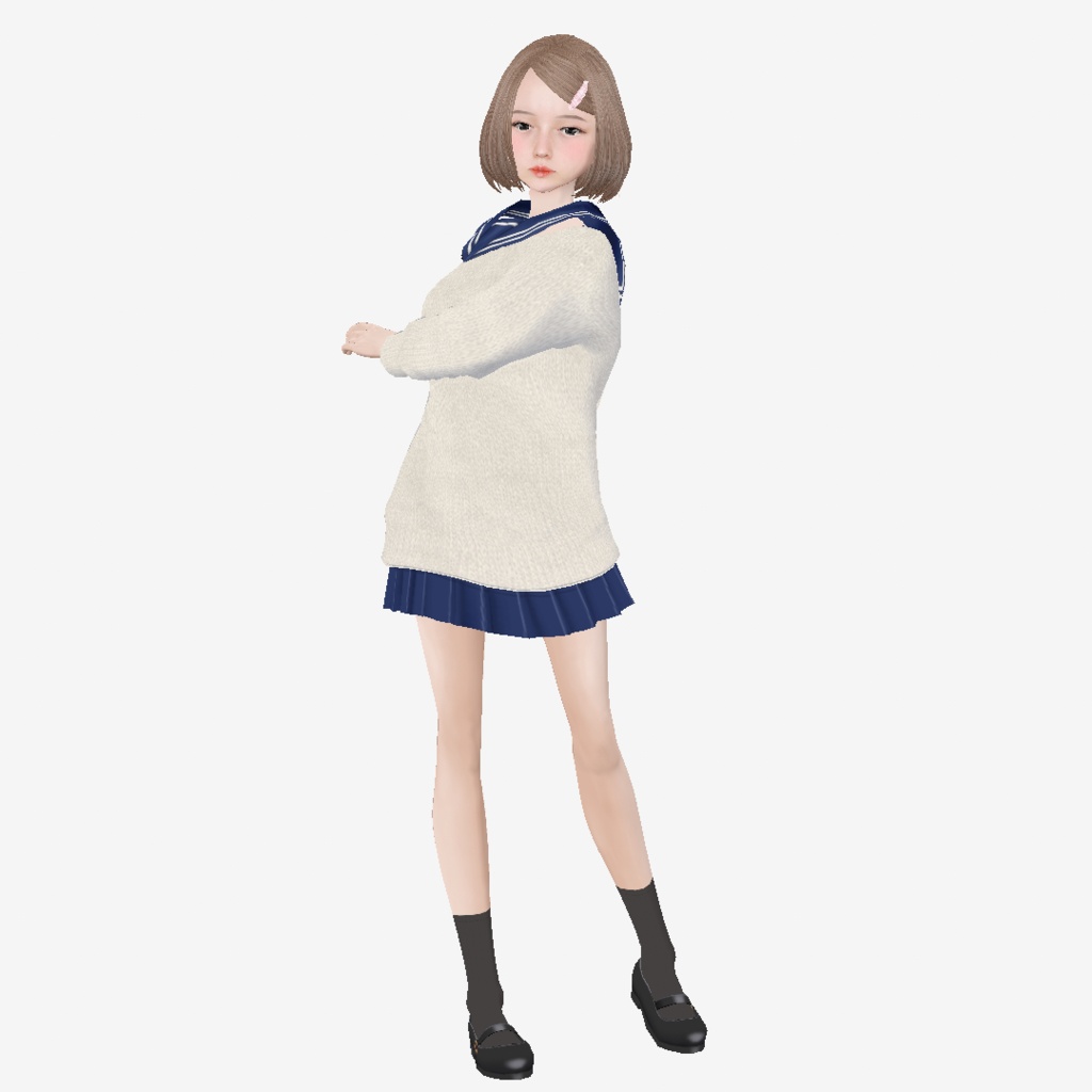 適度なリアル感の着せ替えドール セーラー服の女の子 衣装付き素体 vroidデータ VRMデータ cluster VR chat