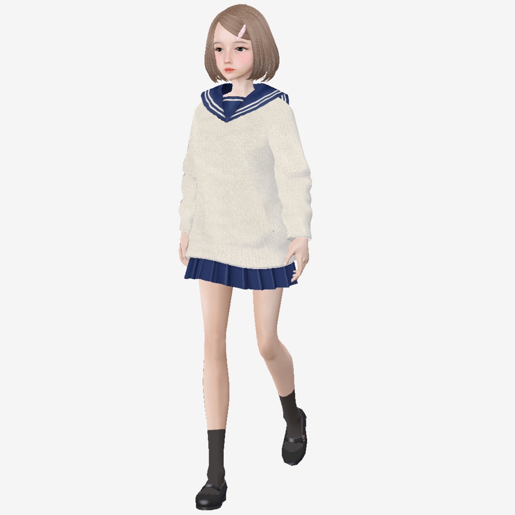 適度なリアル感の着せ替えドール セーラー服の女の子 衣装付き素体 vroidデータ VRMデータ cluster VR chat