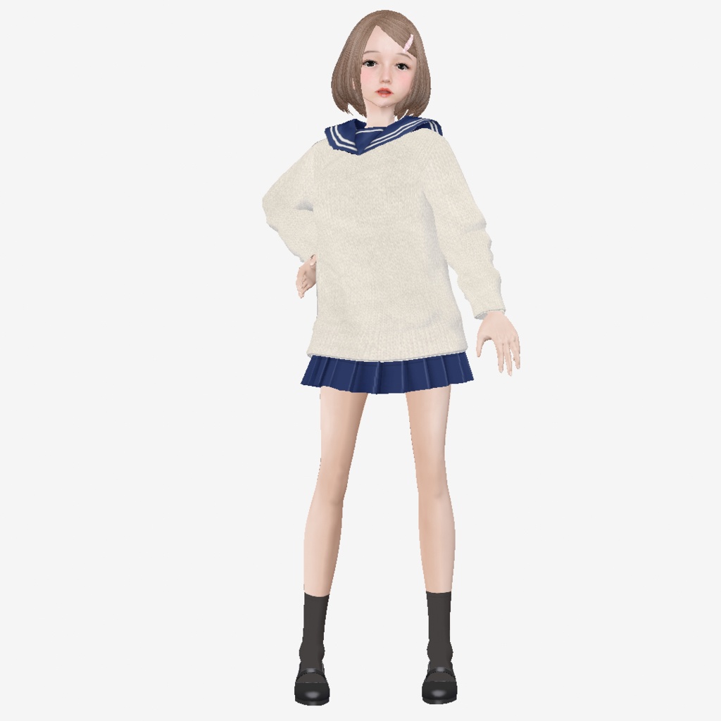 適度なリアル感の着せ替えドール セーラー服の女の子 衣装付き素体 vroidデータ VRMデータ cluster VR chat