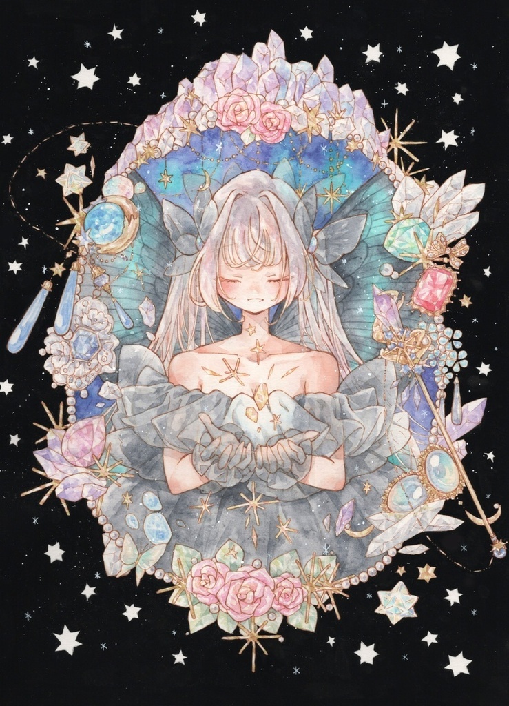 額装原画「妖精の営む幻想宝石店」