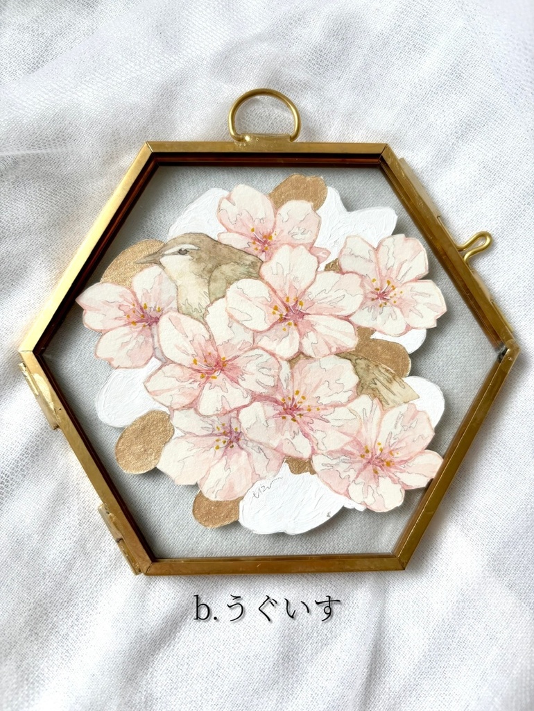 額装原画「春を呼ぶ鳥」メジロ・うぐいす