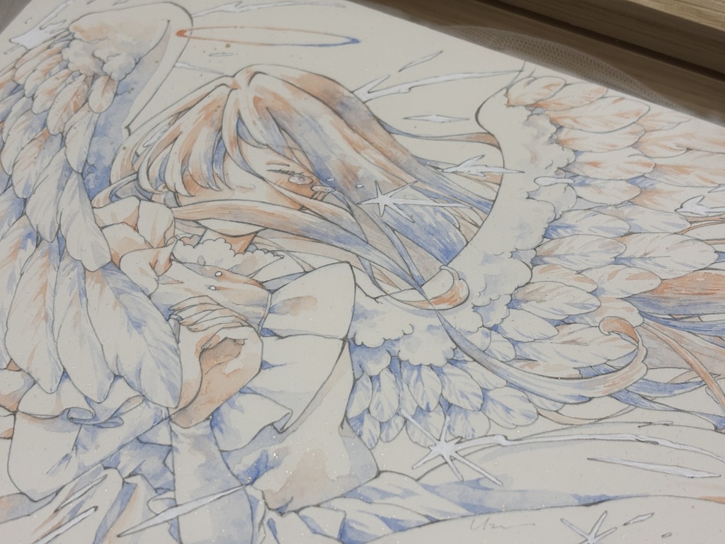 額装原画「空の青に融けてしまわないように」