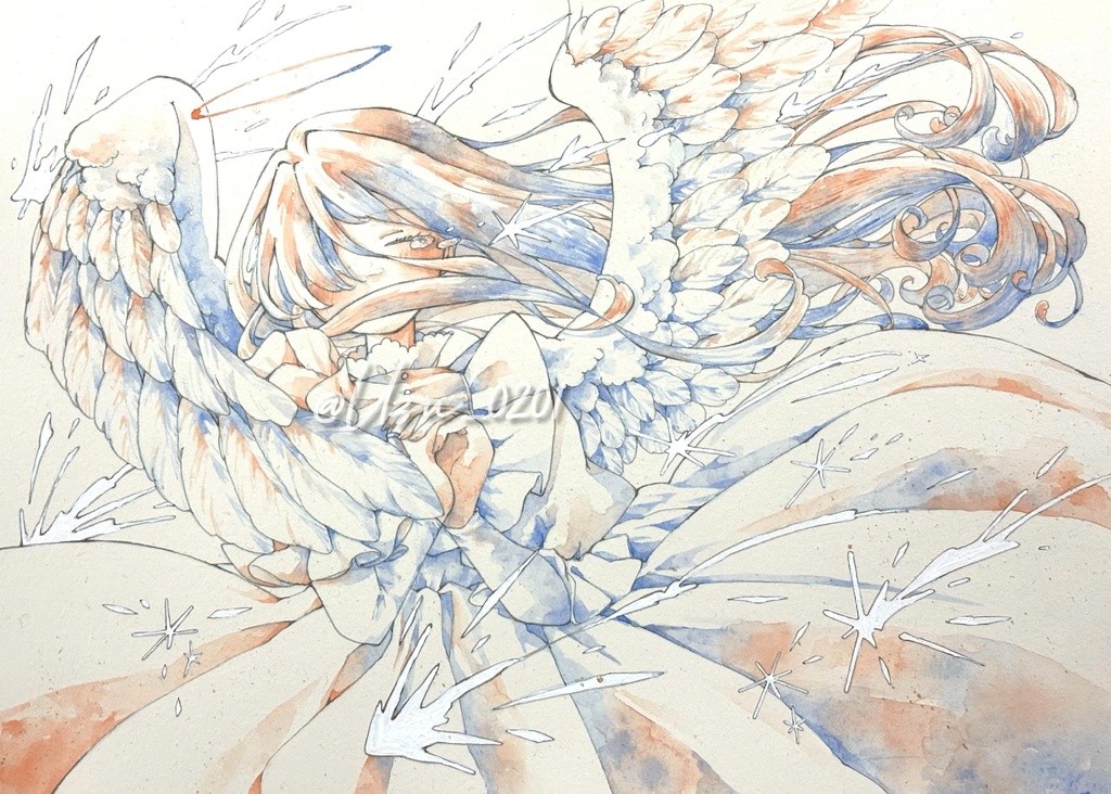 額装原画「空の青に融けてしまわないように」