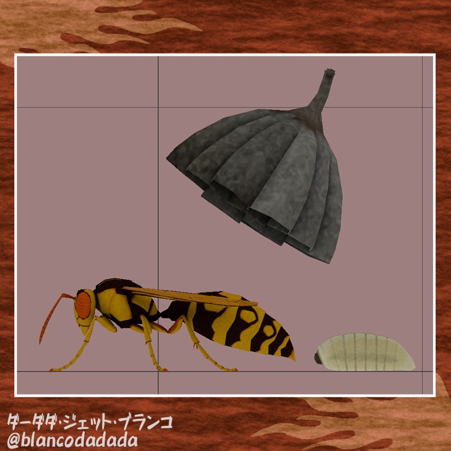 アシナガバチと巣と幼虫のセット